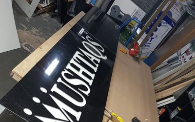 18 foot sign board for Mushtaqs sweet centre opening on Startford Road. To place your order whatsapp me: Mak of Big Print Birmingham on 07702153393