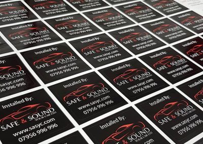 black background and white background stickers printed for @safeandsoundyourcarltd to place your ord