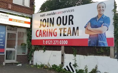 20×8 foot billboard gone up for Nationwide Care Services To place your order whatsapp me: Mak of Big Print Birmingham on 07702153393