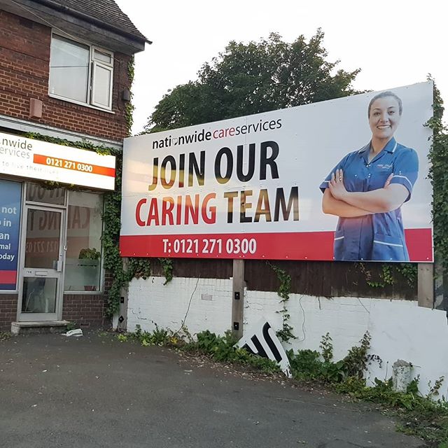 20×8 foot billboard gone up for Nationwide Care Services To place your order whatsapp me: Mak of Big Print Birmingham on 07702153393