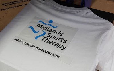 Custom logo on t-shirts. These are for @midlandssportstherapy To place your order whatsapp me: Mak of Big Print Birmingham on 07702153393