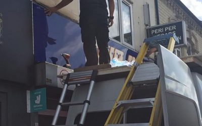 Putting up a new signboard To place your order whatsapp me: Mak of Big Print Birmingham on 07702153393