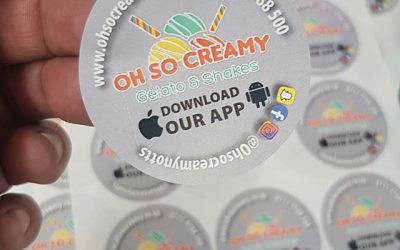 60mm circle stickers for @ohsocreamynotts To place your order whatsapp me: Mak of Big Print Birmingham on 07702153393